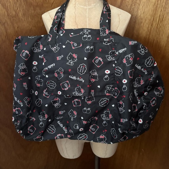 HELLO KITTY Black Foldable Travel Duffle Bag w/ Luggage Handle Sleeve - Picture 5 of 13